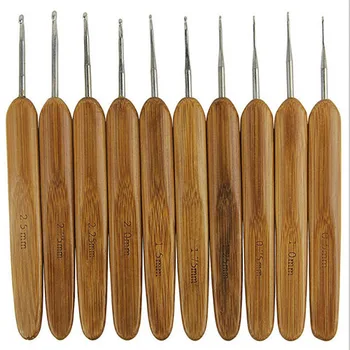 10 шт. /компл. Металлические крючки с бамбуковой ручкой, Вязальные спицы, ручной инструмент для рукоделия