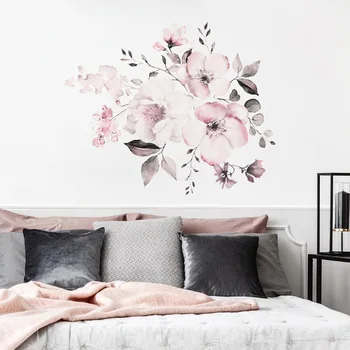 Изысканная акварельная картина в виде розового цветка с наклейками на стены, самоклеящиеся ПВХ, экологически чистые водонепроницаемые украшения для дома
