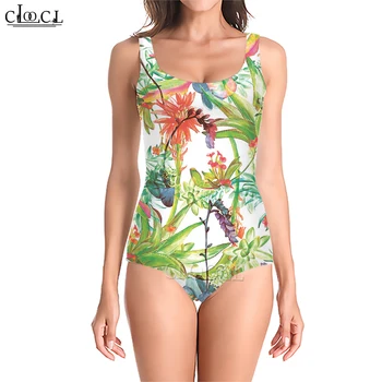 Купальник-монокини CLOOCL Hawaii, пуш-ап с листьями тропического леса и цветочным принтом, женские купальники для пляжного отдыха