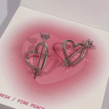 Серебряные серьги в форме сердца с иглой S925 для женщин, серьги с одной стрелкой, серьги с розовым цирконом, серьги-вкладыши Cool Girl, Роскошные ювелирные подарки